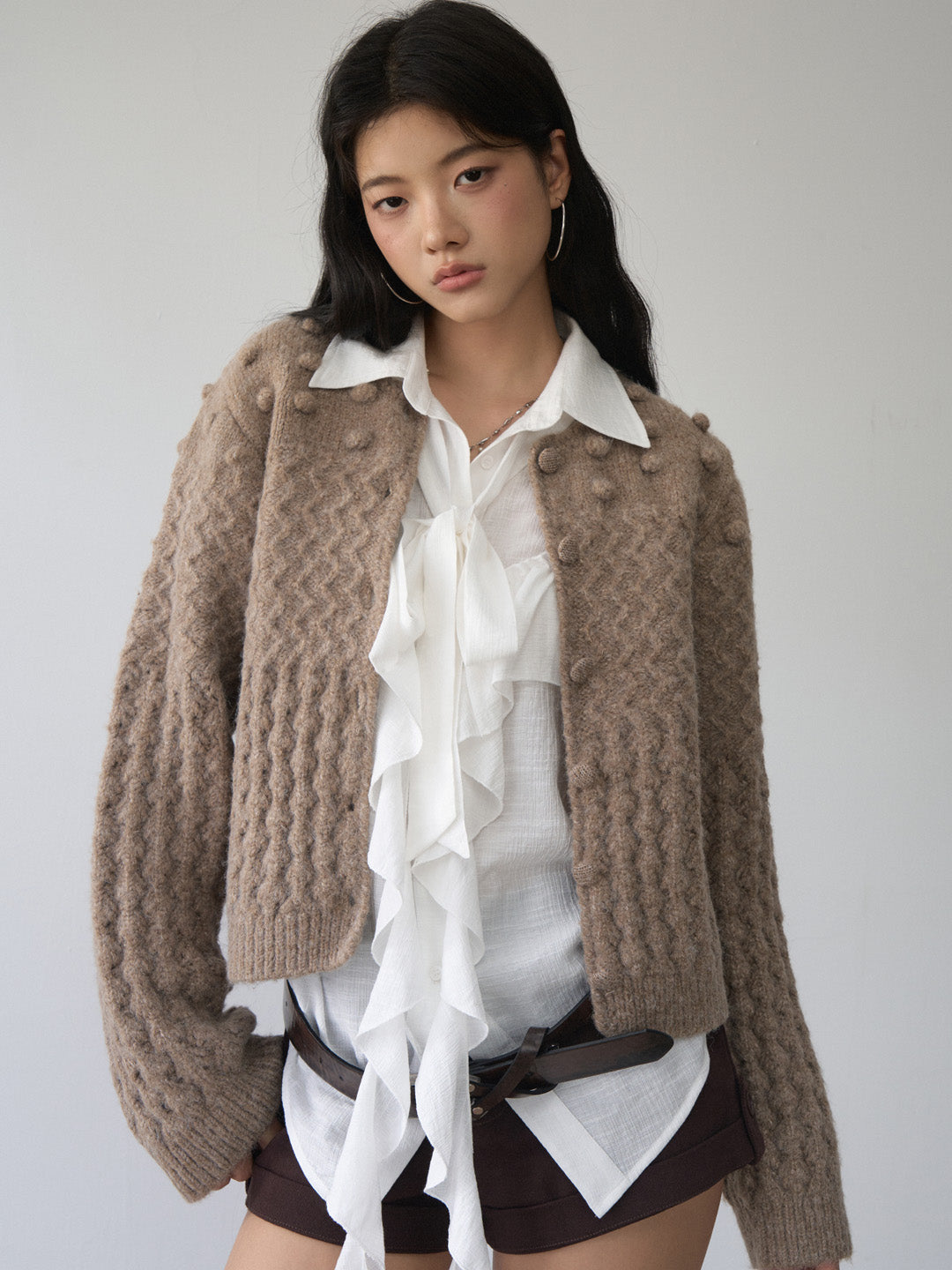 VIA PITTI VIABTP476 Ruffle edge ribbon shirt