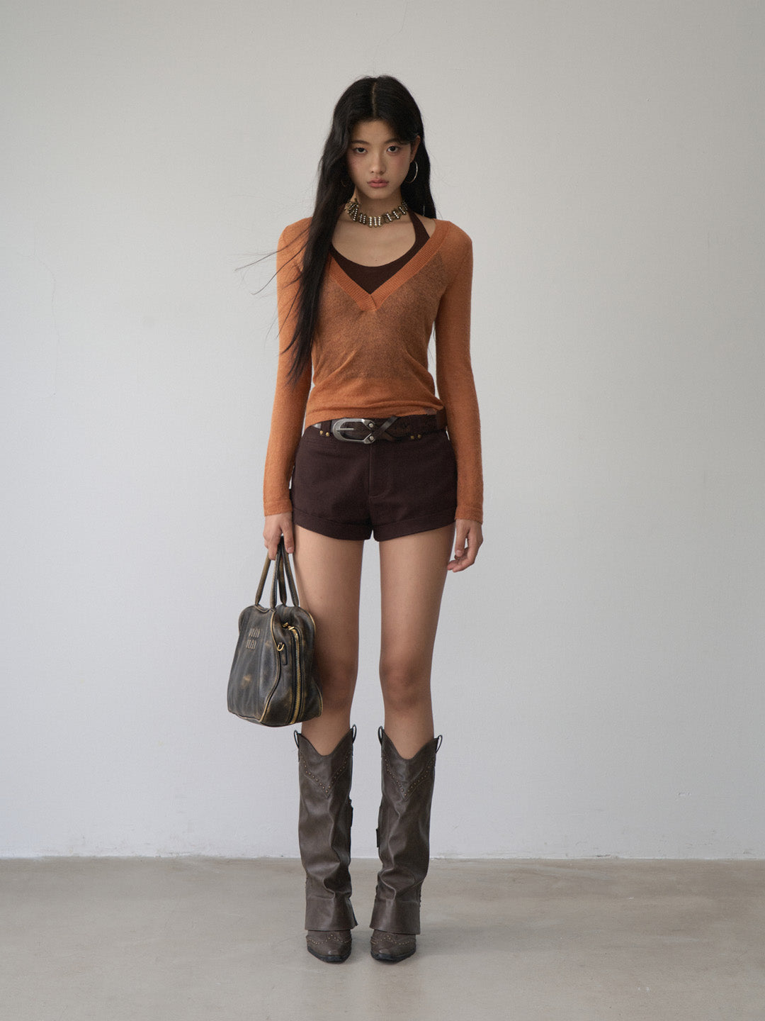 VIA PITTI VIACK500 Fake two piece neck hanging V-neck sweaters