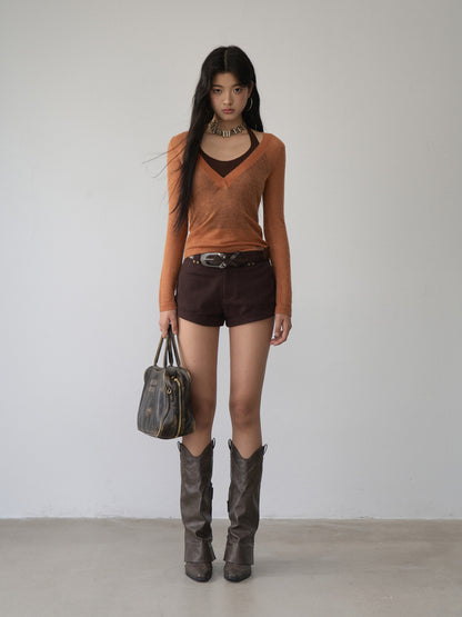 VIA PITTI VIACK500 Fake two piece neck hanging V-neck sweaters