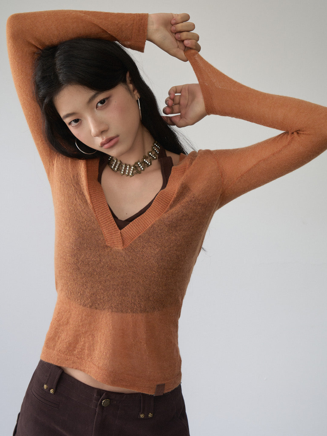 VIA PITTI VIACK500 Fake two piece neck hanging V-neck sweaters