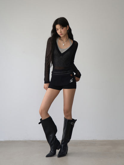 VIA PITTI VIACK500 Fake two piece neck hanging V-neck sweaters