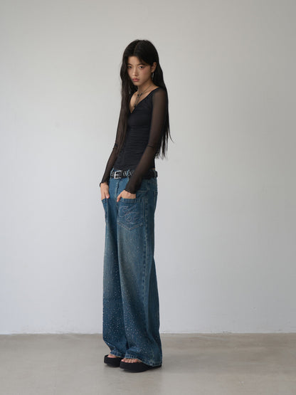 VIA PITTI VIABTP473 V-neck pleated mesh slim fit top