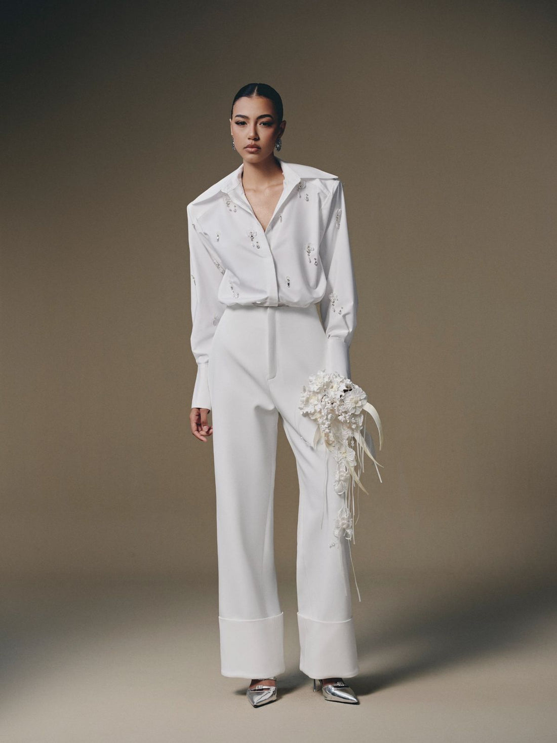 KEIRA TONG Thera Beaded Shirt &amp; Cuff Hem Trouser