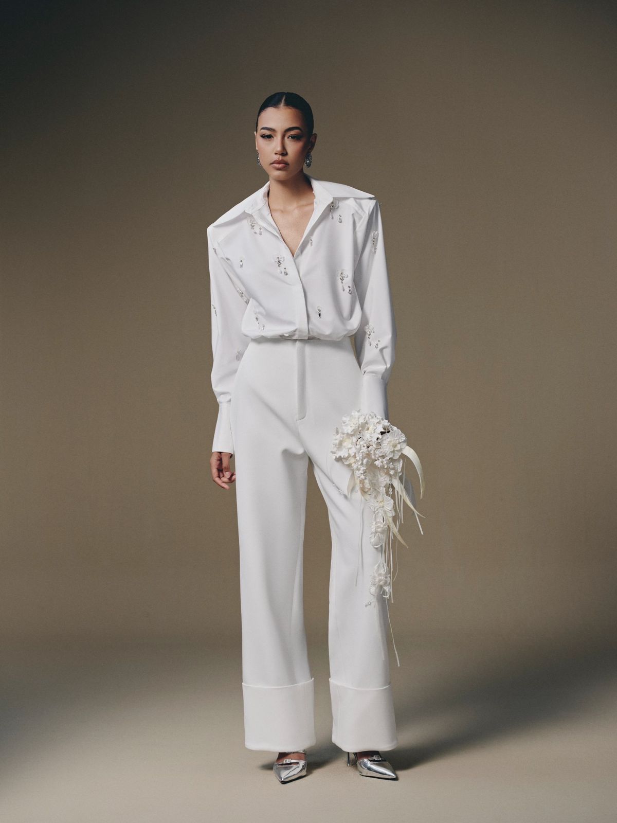 KEIRA TONG Thera Beaded Shirt &amp; Cuff Hem Trouser
