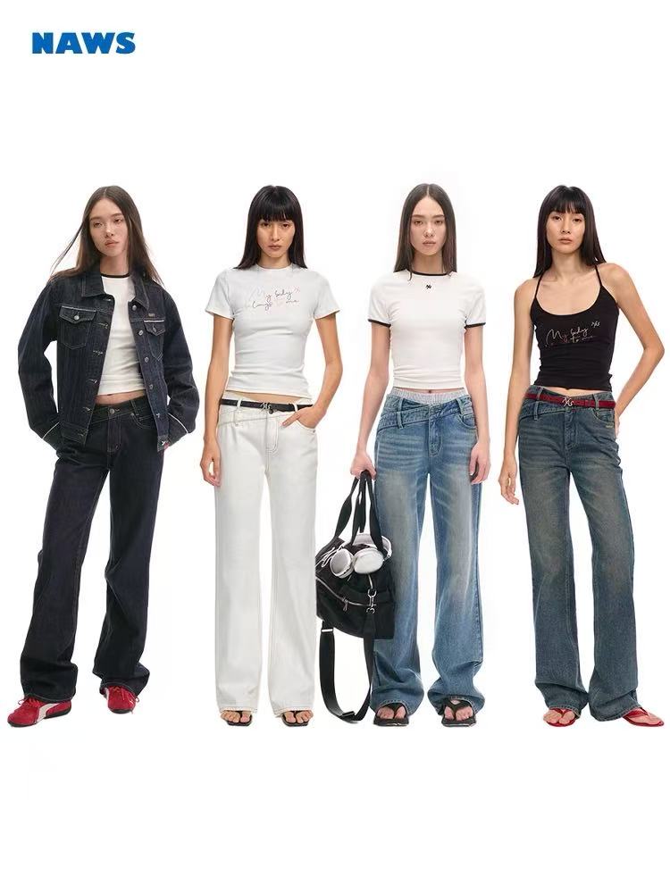 NAWS [Best Seller] +5cm N2 Loose V-Waist Straight-Leg Jeans (4color)
