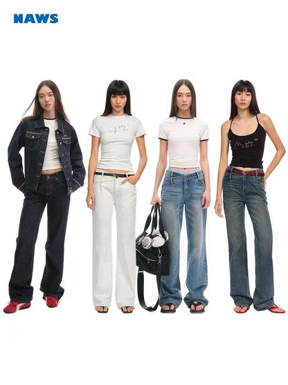 NAWS [Best Seller] +5cm N2 Loose V-Waist Straight-Leg Jeans (4color)