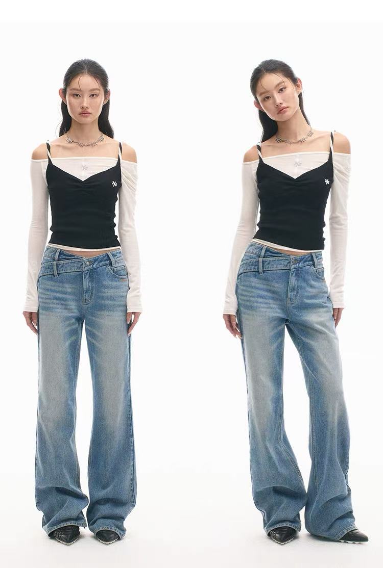 NAWS [Best Seller] +5cm N2 Loose V-Waist Straight-Leg Jeans (4color)