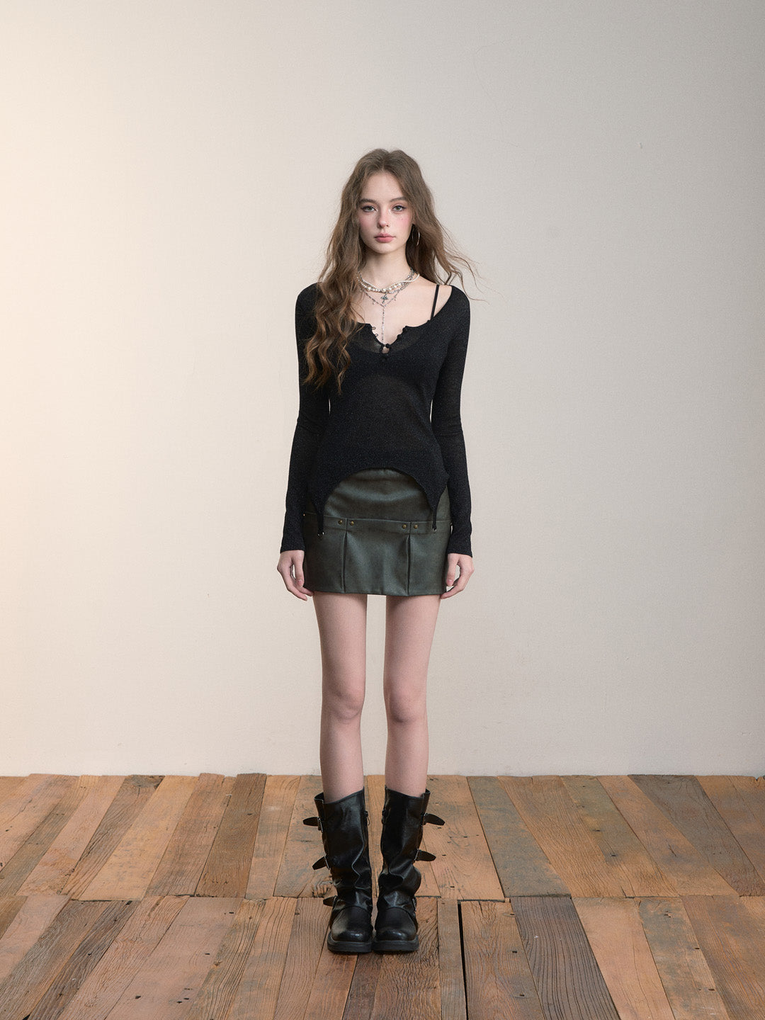 VIA PITTI VIADK568 Woolen waist cinched long sleeved T-shirt