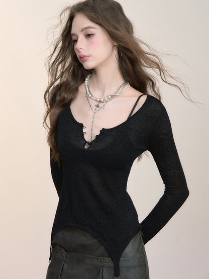 VIA PITTI VIADK568 Woolen waist cinched long sleeved T-shirt