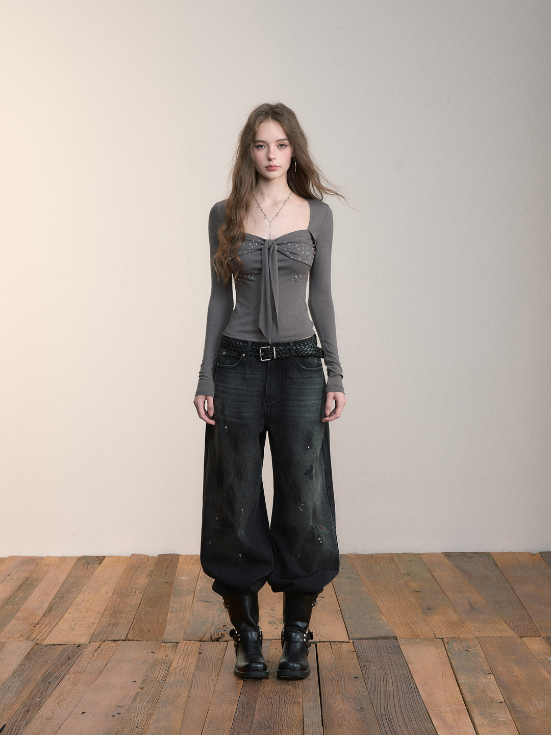 VIA PITTI VIACTP497 Bow colored rhinestone sweater