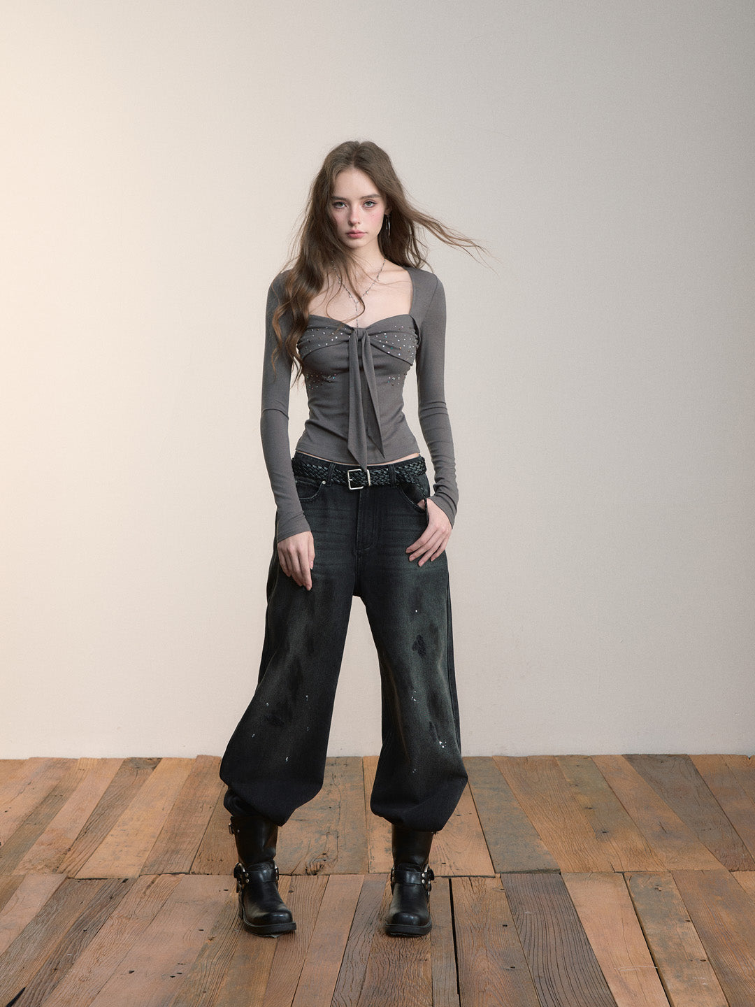 VIA PITTI VIACTP497 Bow colored rhinestone sweater