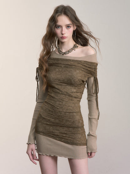 VIA PITTI VIACD523 Fake two piece contrasting lace dress