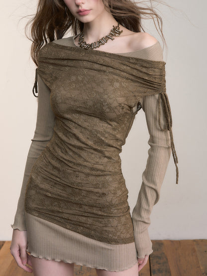 VIA PITTI VIACD523 Fake two piece contrasting lace dress