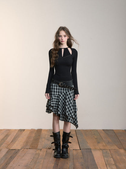 VIA PITTI VIACTP508 Halter neck hollow rivet design long sleeved top