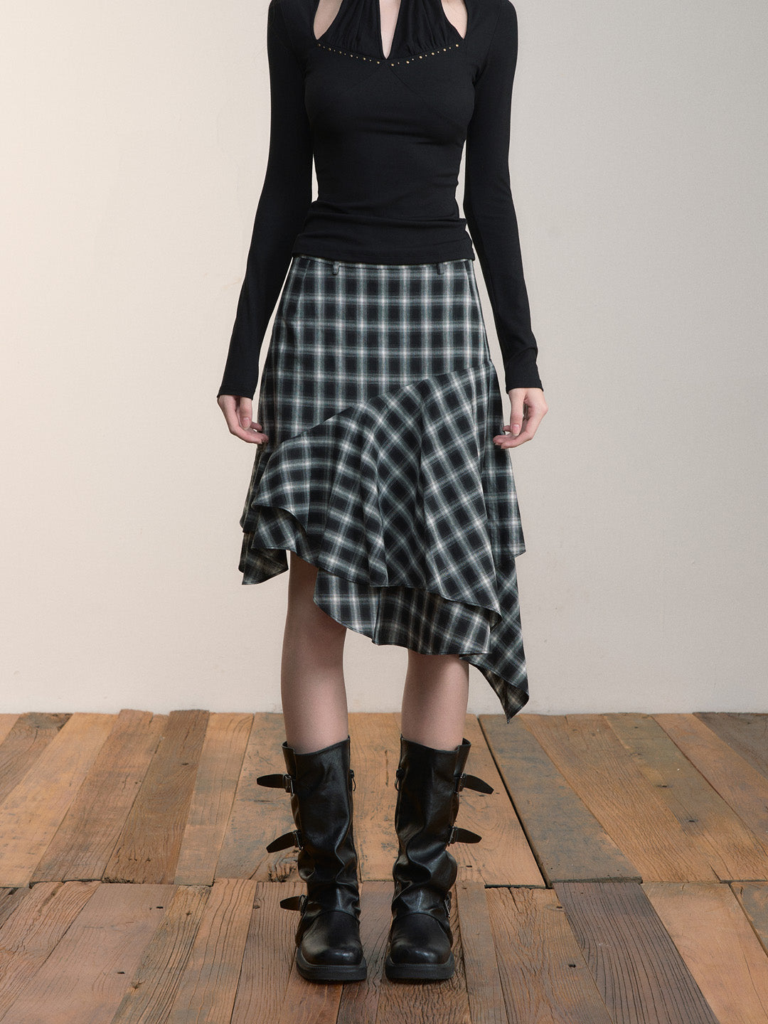 VIA PITTI VIACS524 Irregular retro plaid half skirt