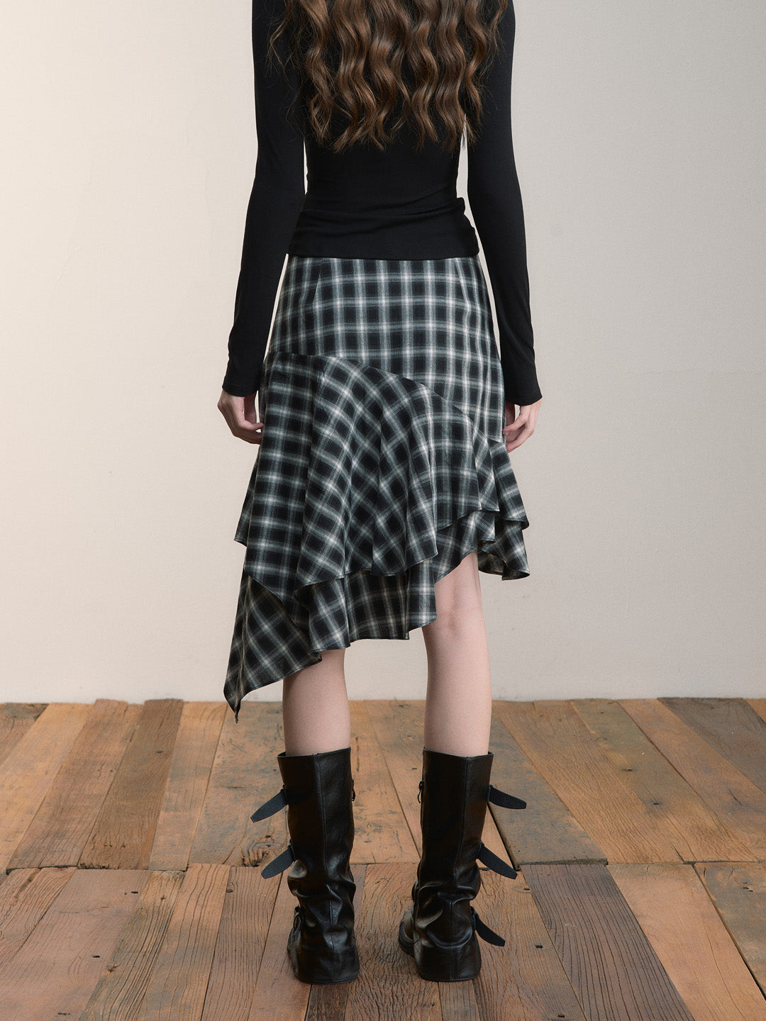 VIA PITTI VIACS524 Irregular retro plaid half skirt