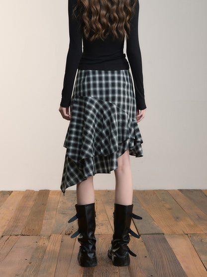 VIA PITTI VIACS524 Irregular retro plaid half skirt