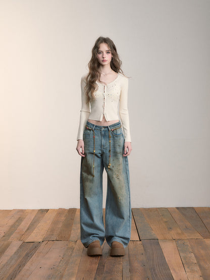 VIA PITTI VIADK564 Colorful rhinestone lace cardigan