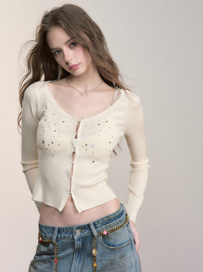 VIA PITTI VIADK564 Colorful rhinestone lace cardigan