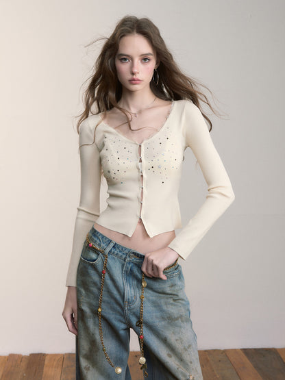 VIA PITTI VIADK564 Colorful rhinestone lace cardigan
