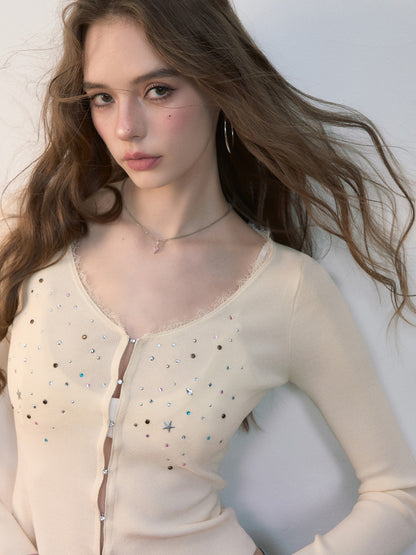 VIA PITTI VIADK564 Colorful rhinestone lace cardigan