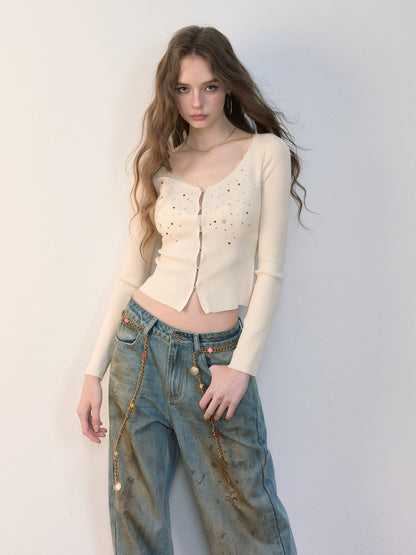 VIA PITTI VIADK564 Colorful rhinestone lace cardigan