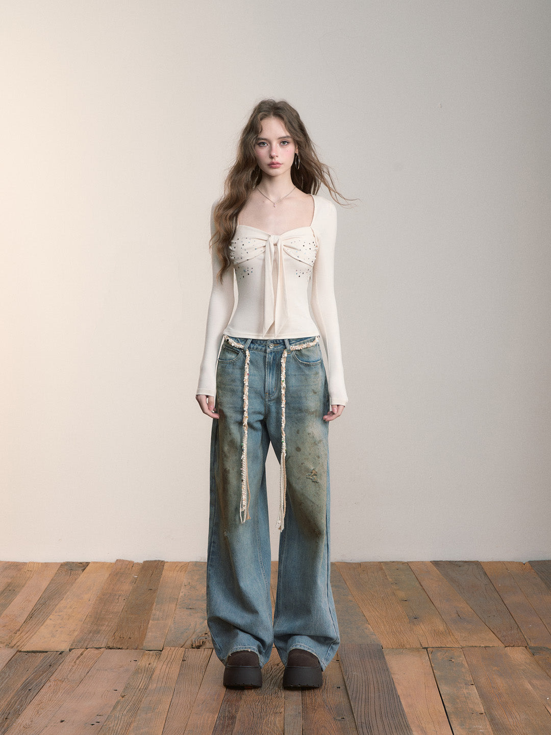 VIA PITTI VIACTP497 Bow colored rhinestone sweater