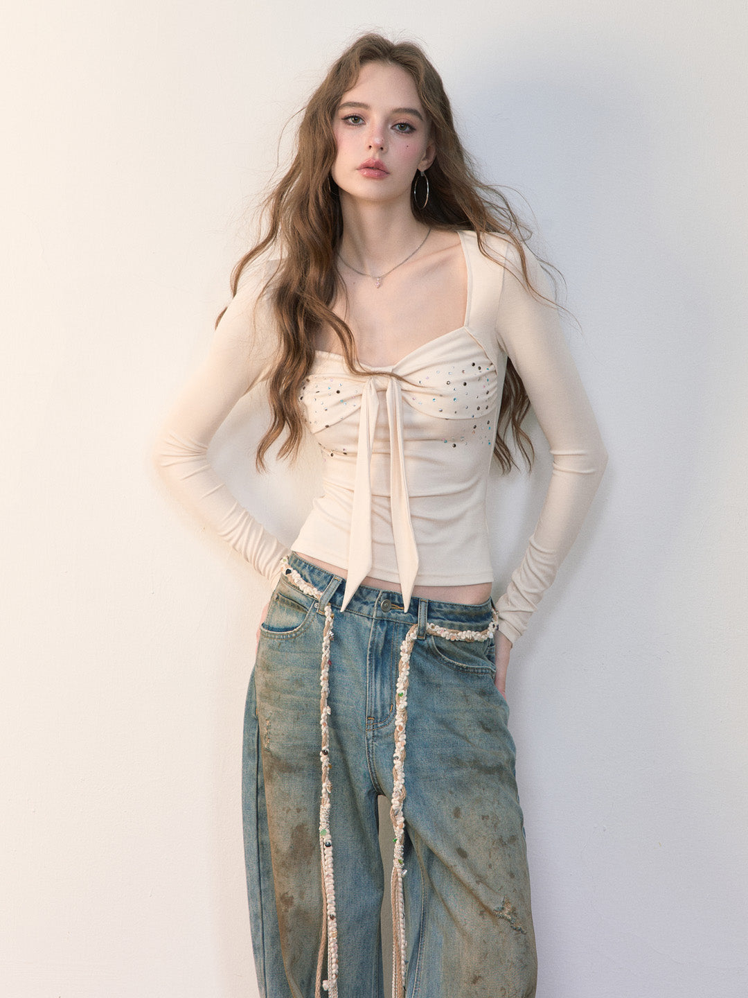 VIA PITTI VIACTP497 Bow colored rhinestone sweater
