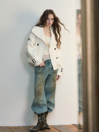 VIA PITTI VIACC556 Retro short pleated windbreaker jacket
