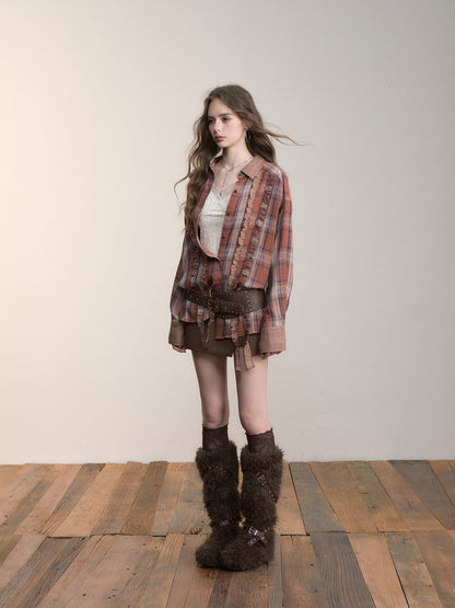 VIA PITTI VIACC530 Plaid retro loose shirt