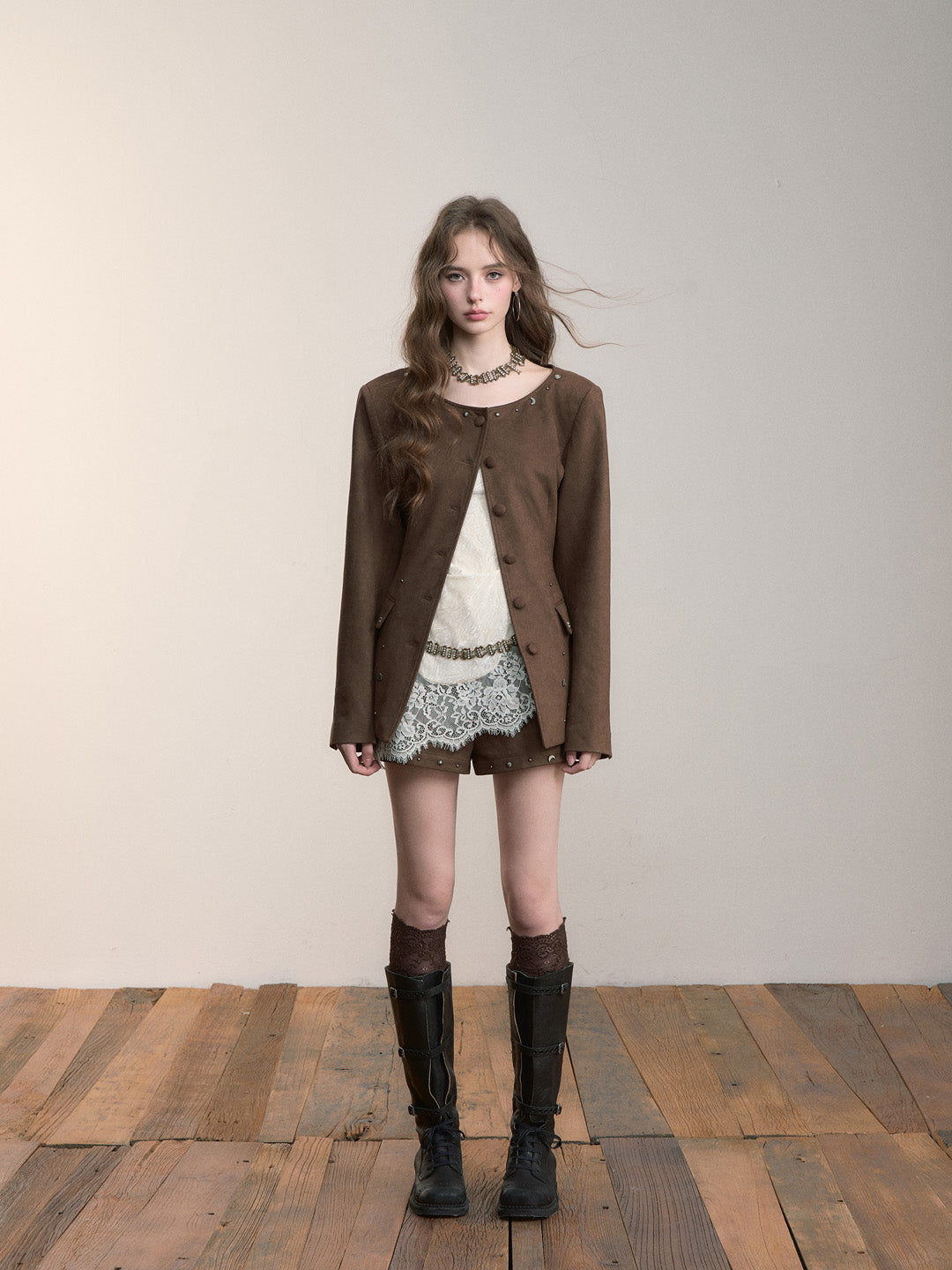 VIA PITTI VIACC514 Rivet design imitation suede waist jacket