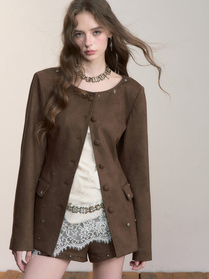 VIA PITTI VIACC514 Rivet design imitation suede waist jacket