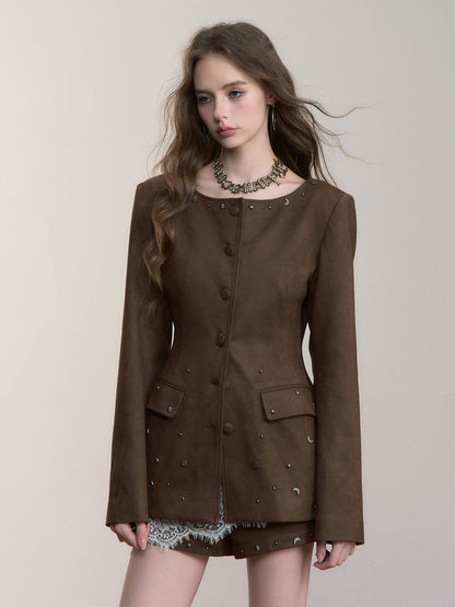 VIA PITTI VIACC514 Rivet design imitation suede waist jacket