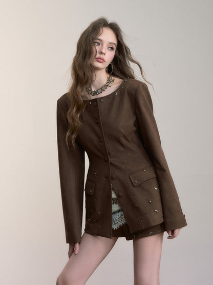 VIA PITTI VIACC514 Rivet design imitation suede waist jacket