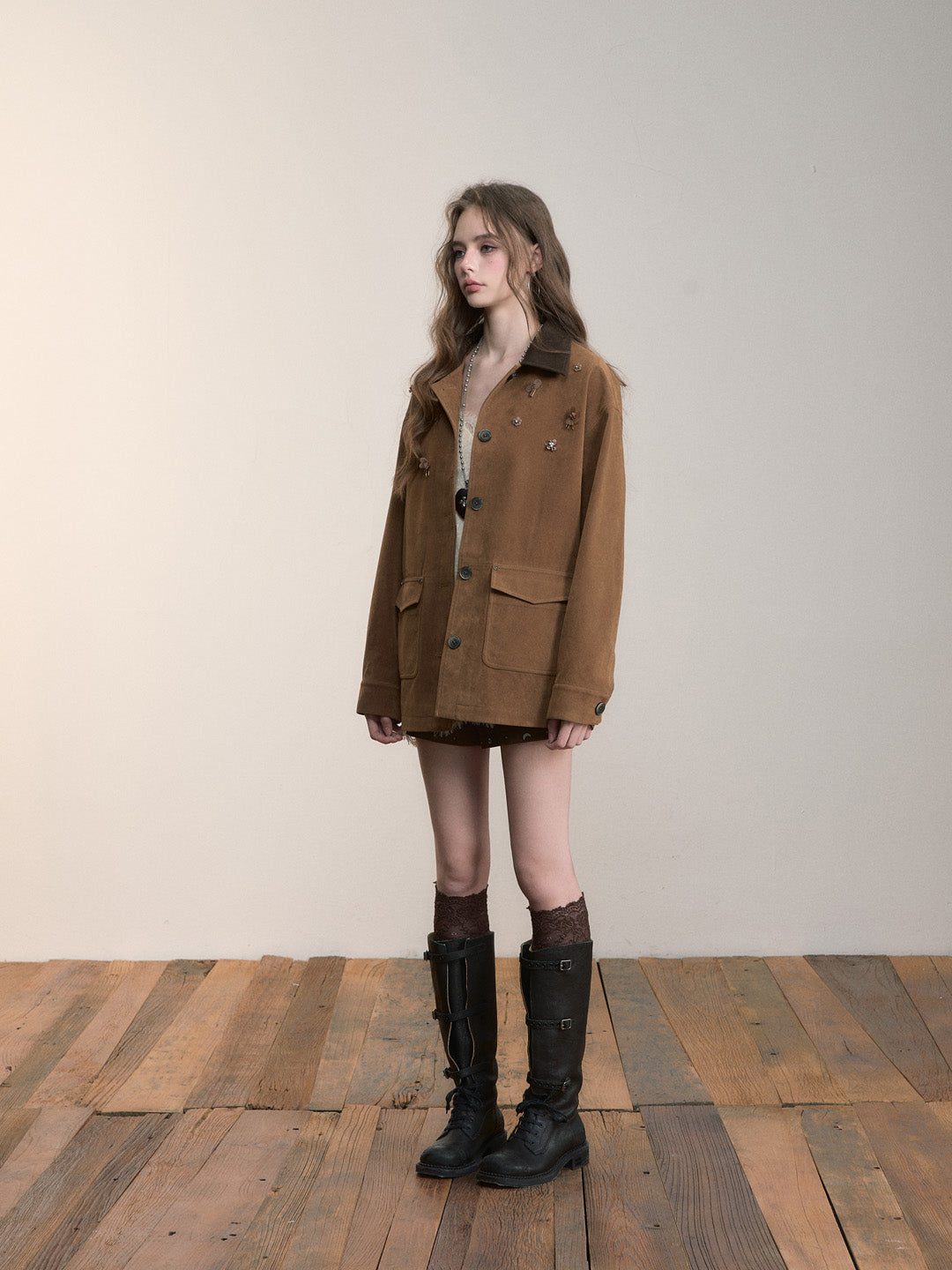 VIA PITTI VIACC545 Flower decoration retro style large pocket jacket