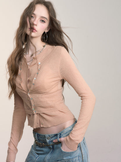 VIA PITTI VIACK538 Fake two piece double layered slim fitting knitted shirt