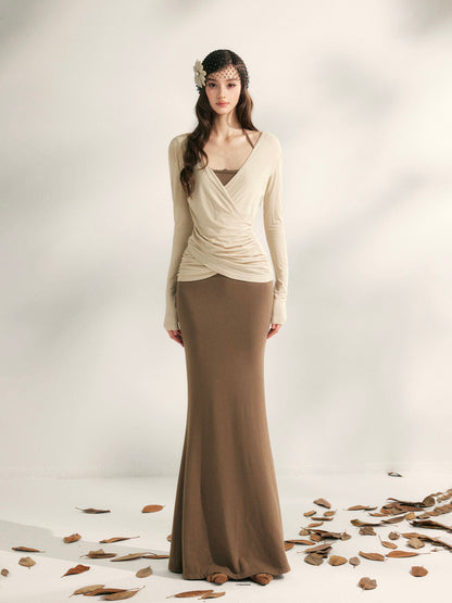 YZZI HE V-neck pleated waist cinching top