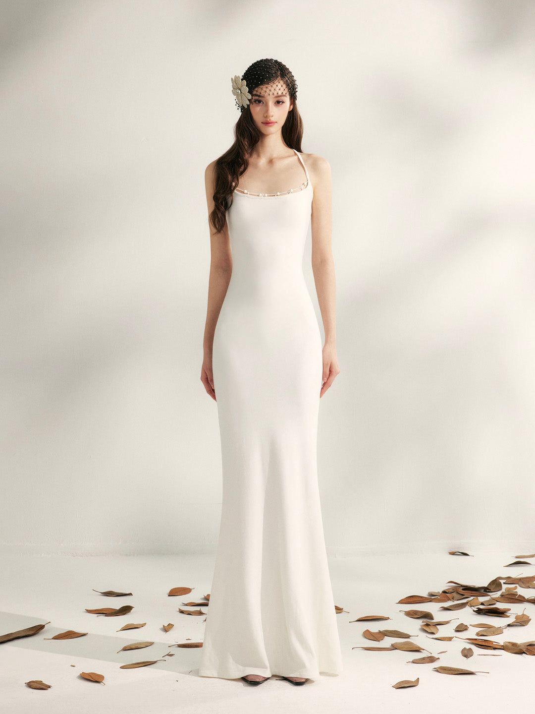 YZZI HE Beaded halter neck knitted fishtail maxi dress