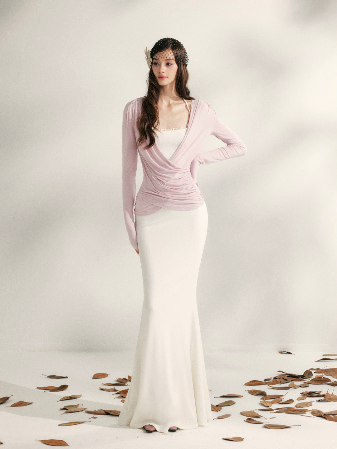 YZZI HE V-neck pleated waist cinching top