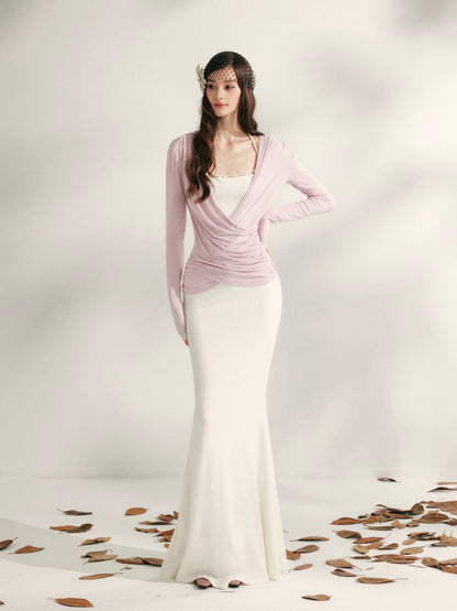 YZZI HE V-neck pleated waist cinching top