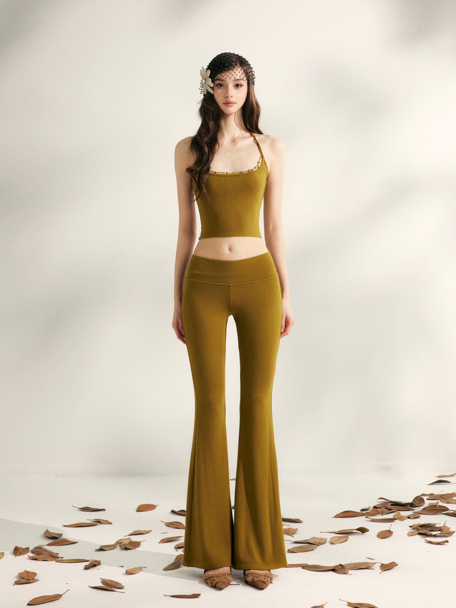 YZZI HE Beaded knit camisole + yoga pants set