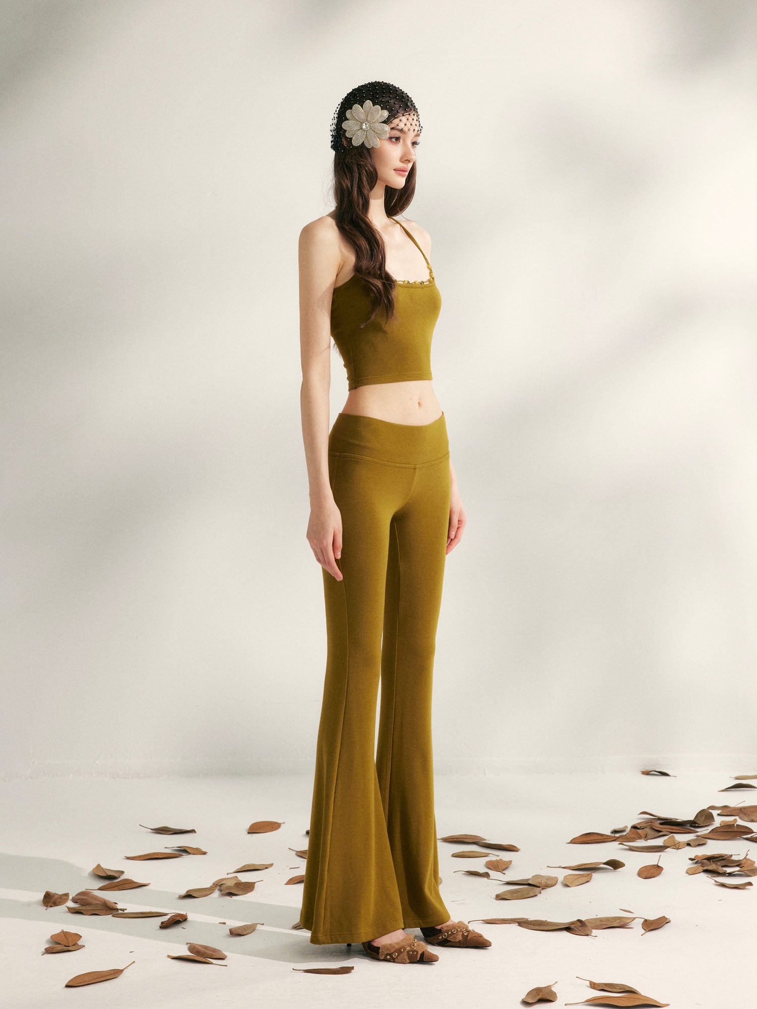 YZZI HE Beaded knit camisole + yoga pants set