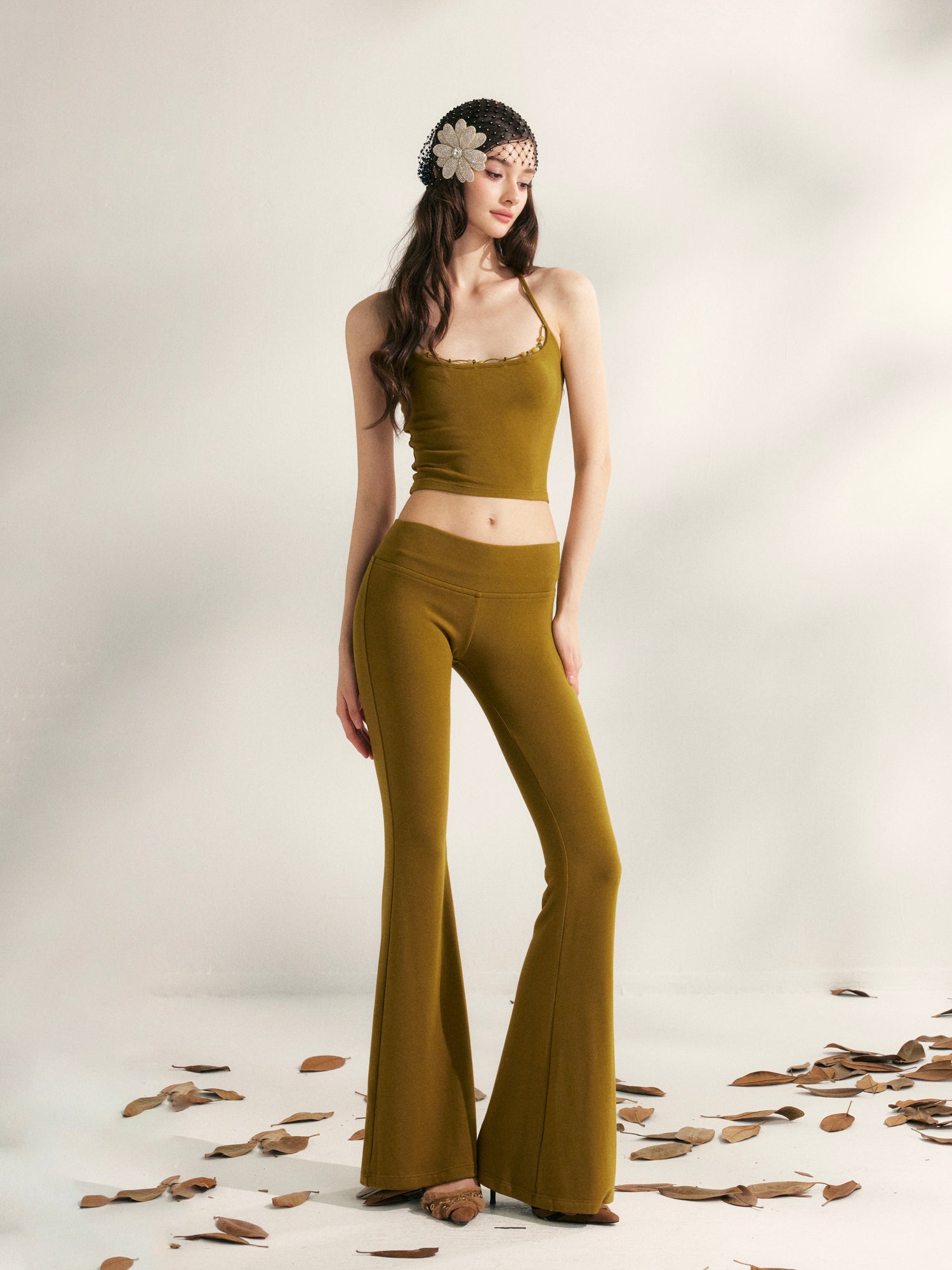 YZZI HE Beaded knit camisole + yoga pants set
