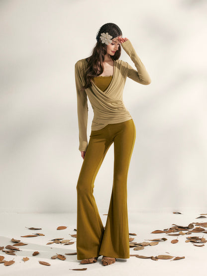 YZZI HE V-neck pleated waist cinching top