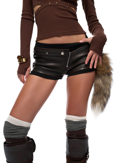 JYOSEI Fake two piece leather shorts