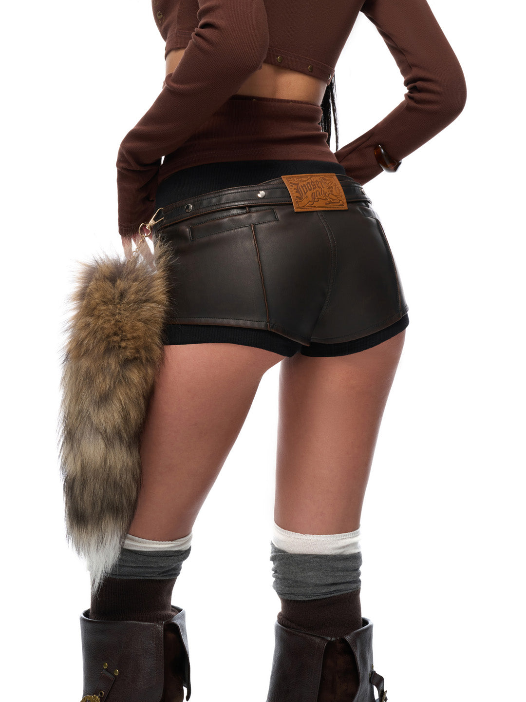 JYOSEI Fake two piece leather shorts