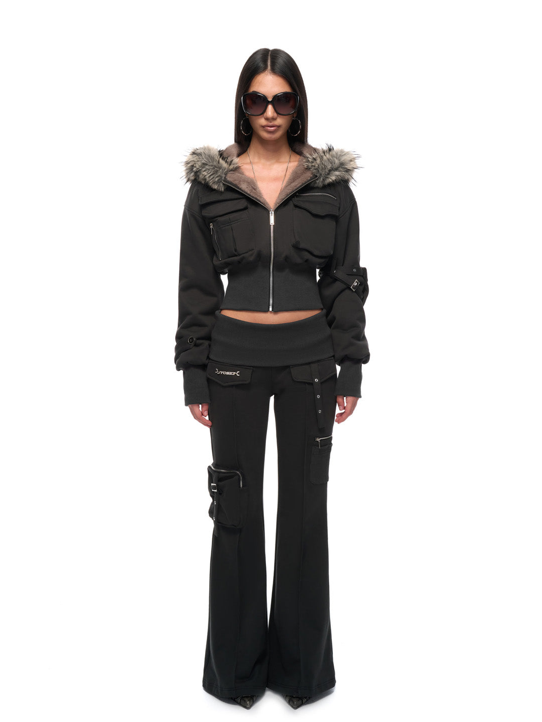 JYOSEI Hooded fur coat + pants set