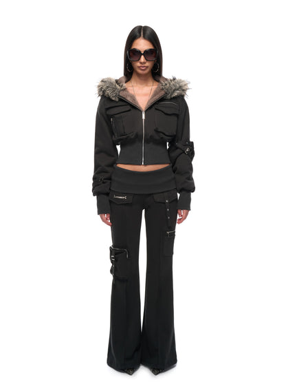 JYOSEI Hooded fur coat + pants set