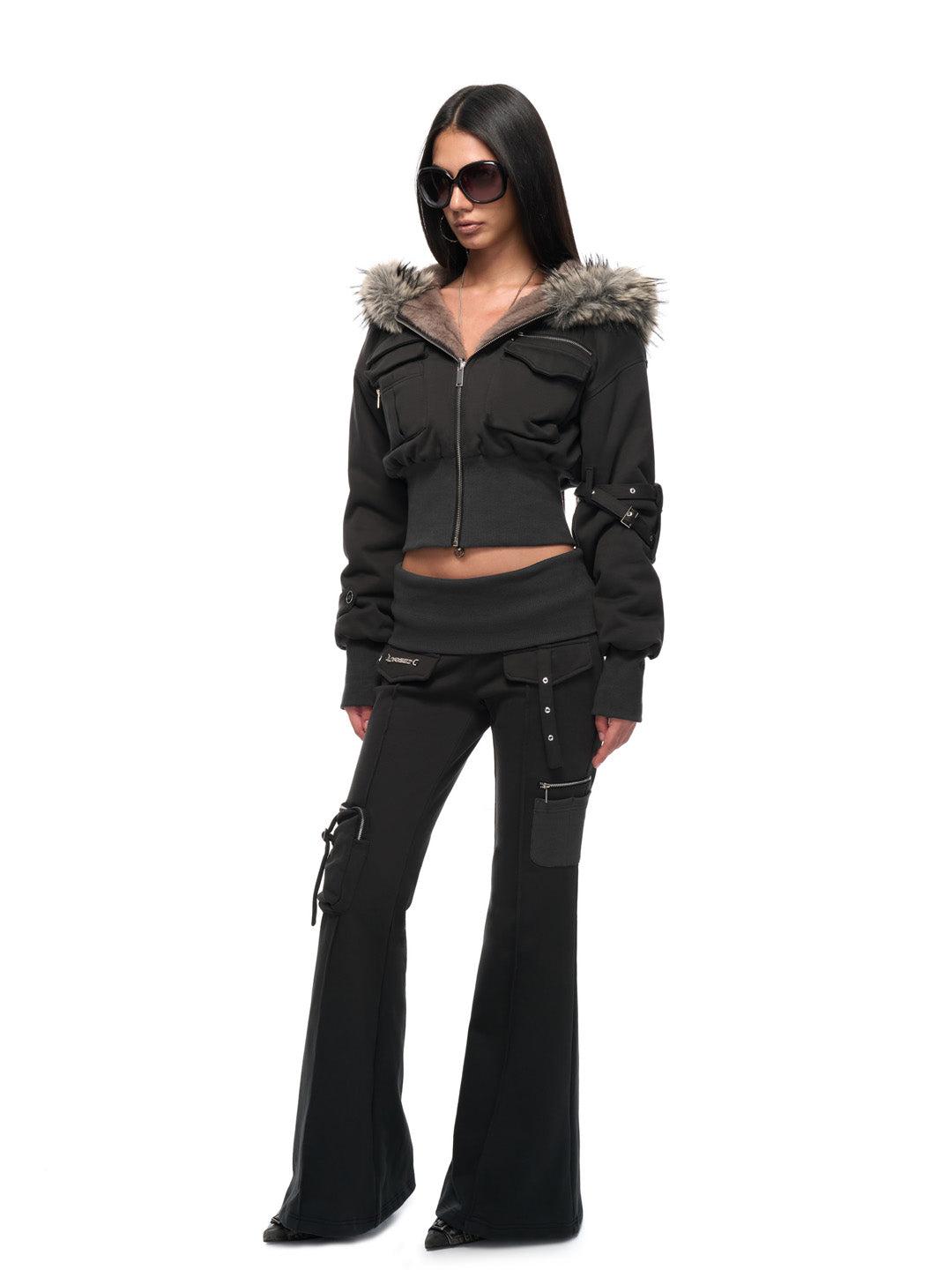 JYOSEI Hooded fur coat + pants set