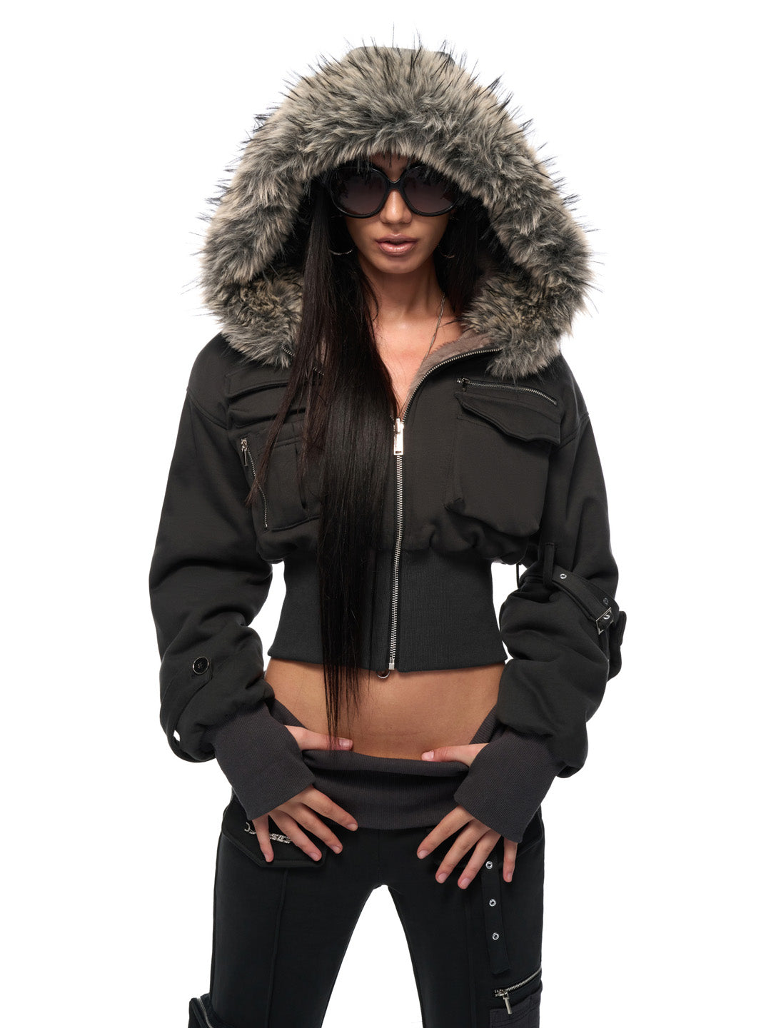 JYOSEI Hooded fur coat + pants set